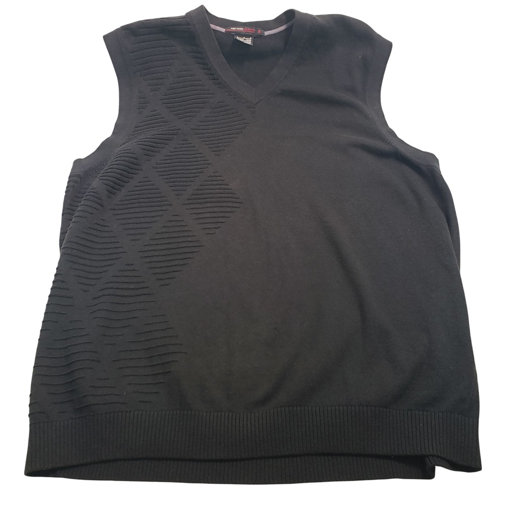 Tiger Woods Collection Sweater Vest Mens L Black Cotton Cashmere Argyle